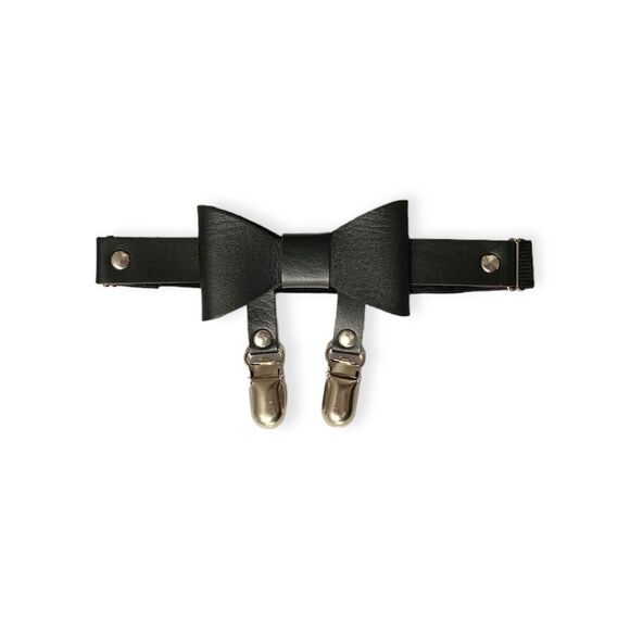 Black Bow Tie Adjustable Thigh High Harness Dual Clips Garter Belt - Picture 3 of 3